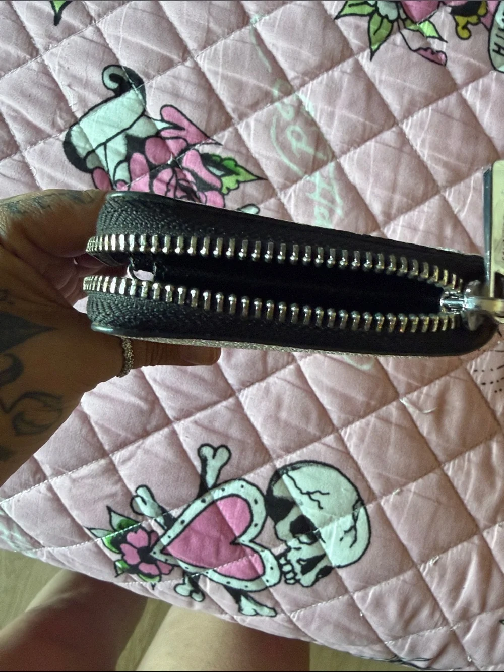 Michael Kors Silver and Black Center-Stripe Zip Wallet